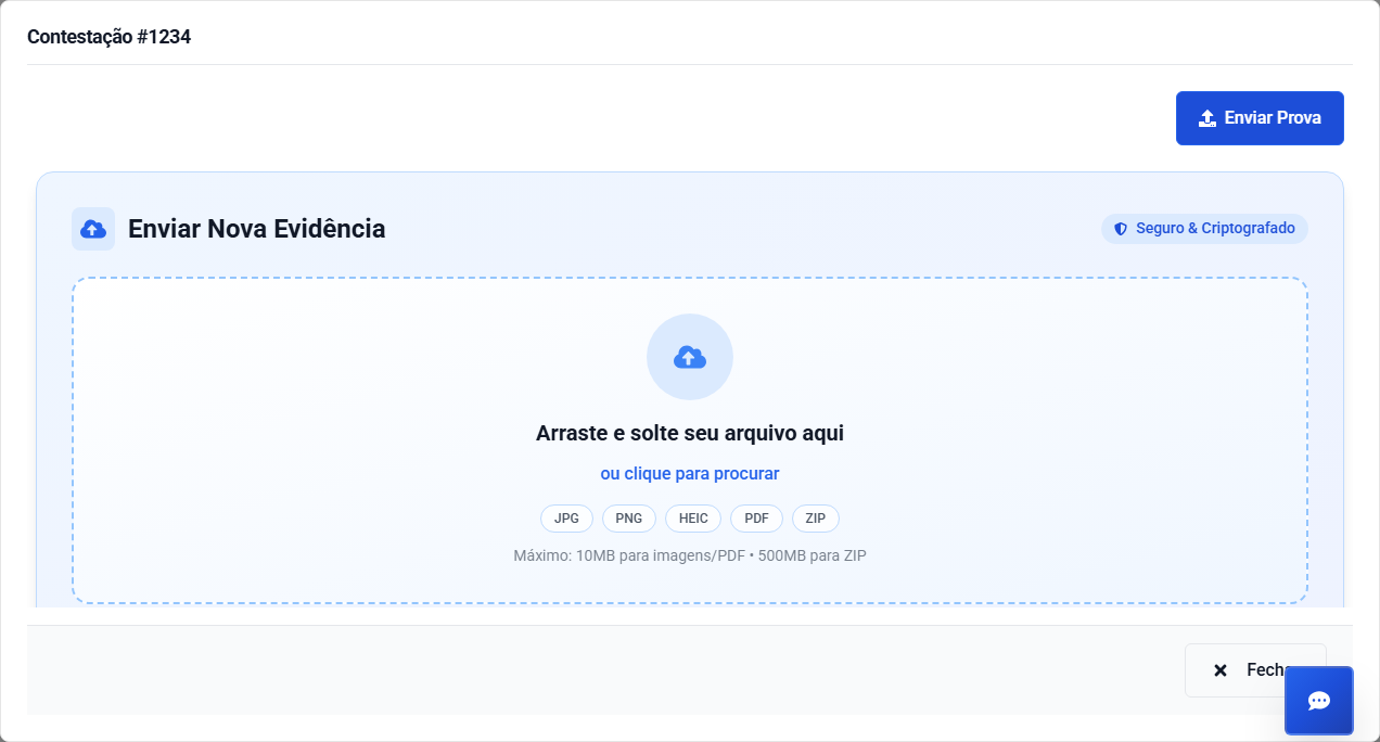 Modal para envio de provas