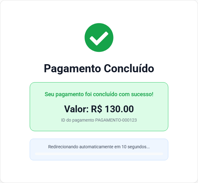 Exemplo de confirmação de pagamento concluído