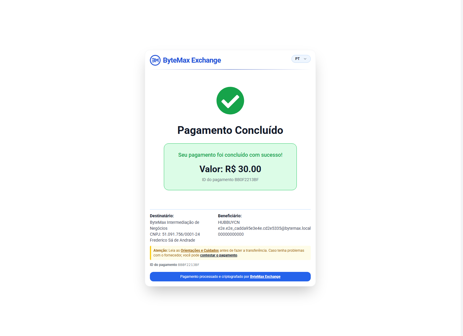 Tela de pagamento concluído